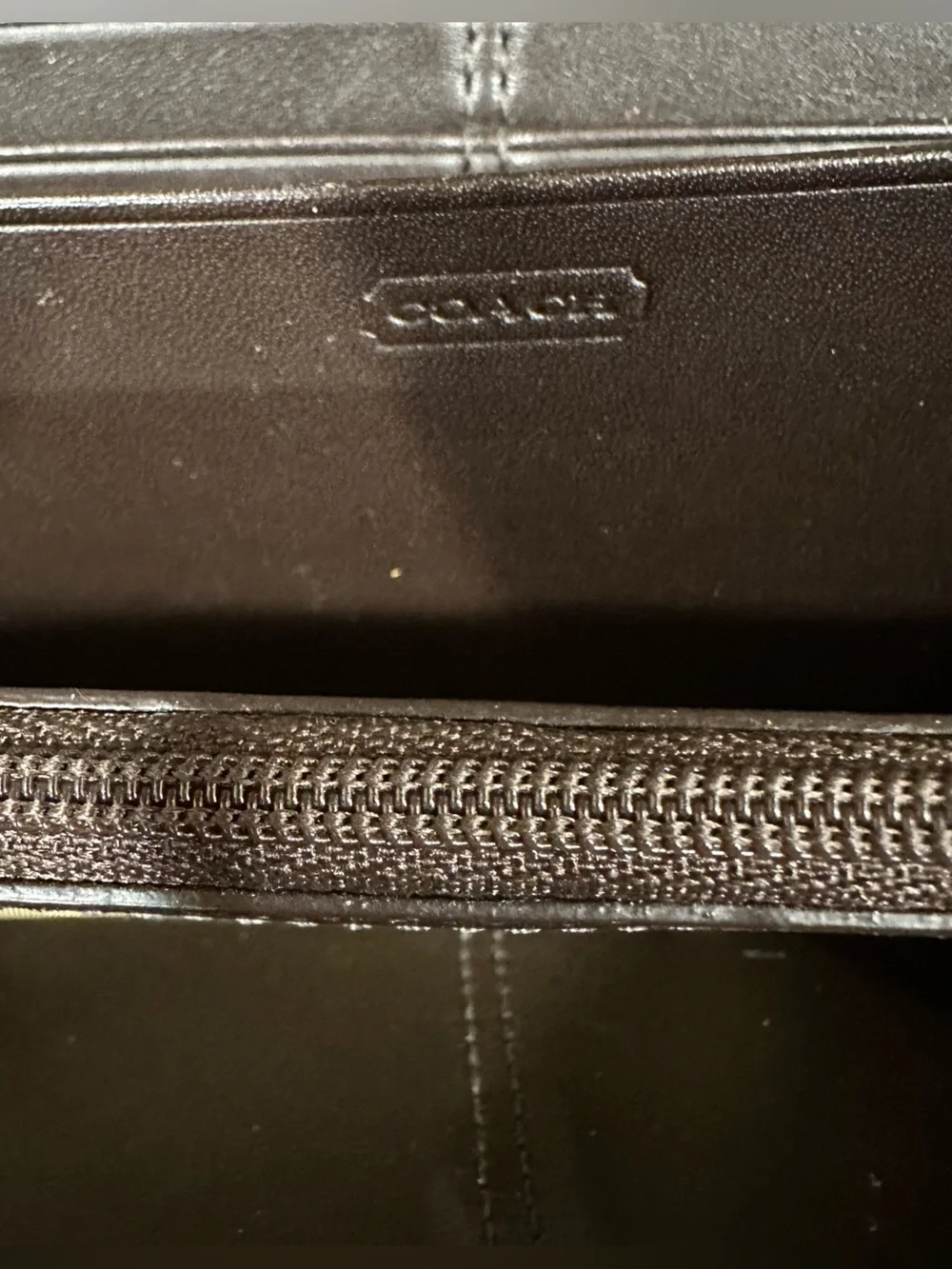 Coach Signature Canvas Zip Around Wallet Brown Tan Logo Print